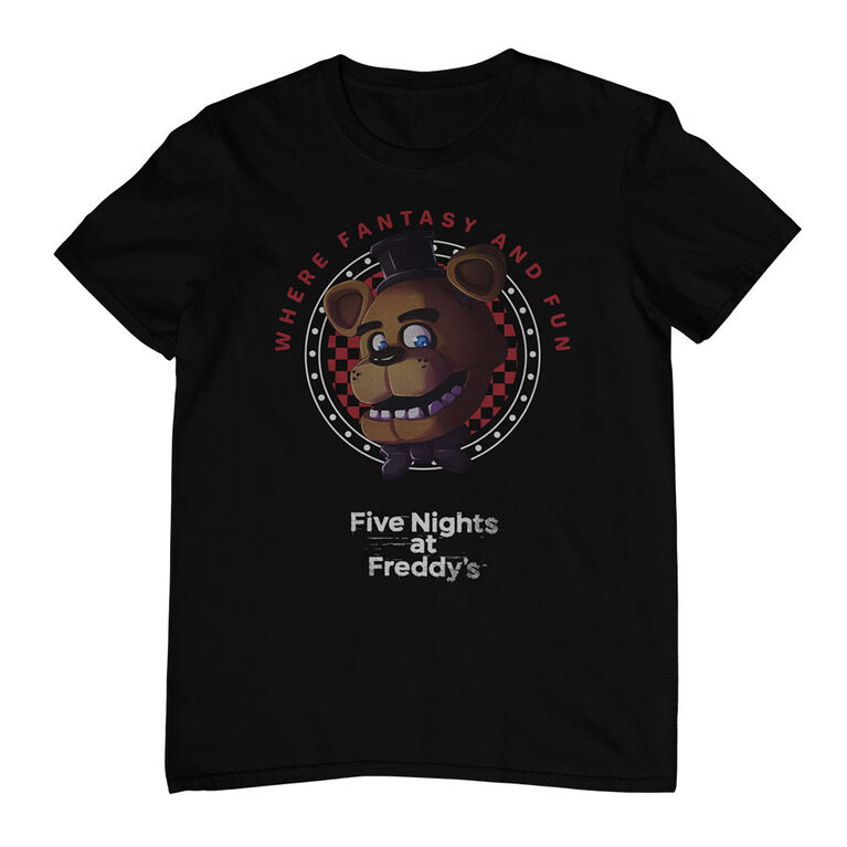 Five Nights at Freddy's Where Fantasy and Fun- Black Tshirt- Large