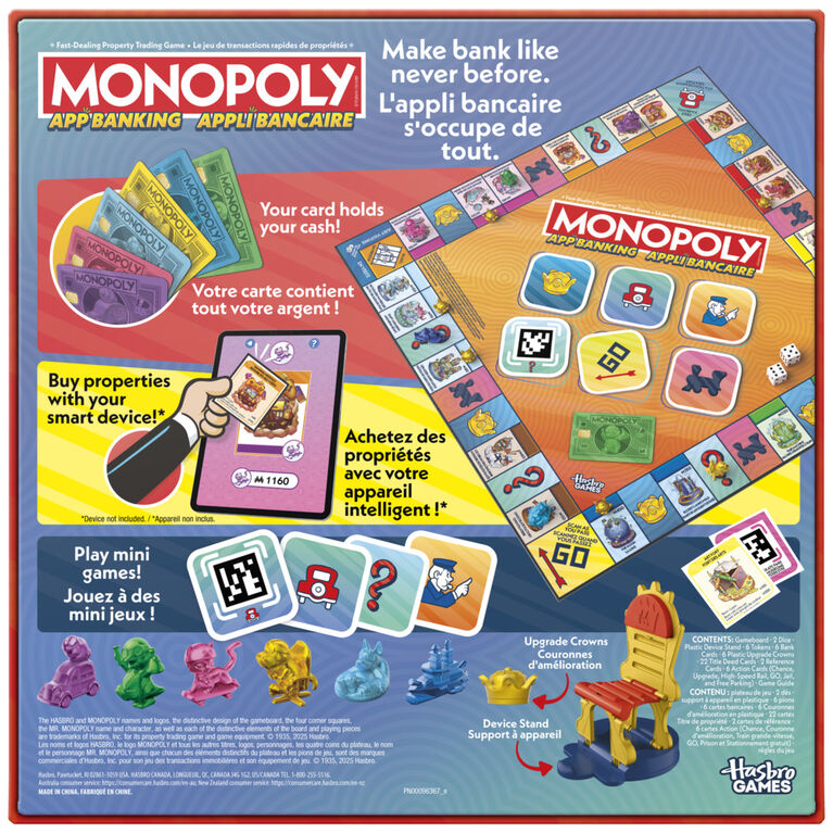 Monopoly App Banking Board Game, App-Enabled Game, Links to Smart Devices, Ages 8+