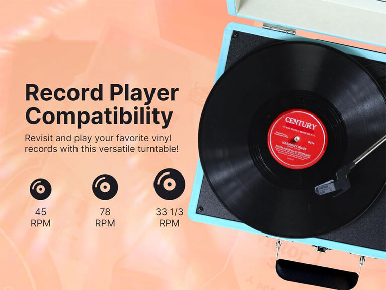 Metro Dual Bluetooth Suitcase Turntable - Turquoise