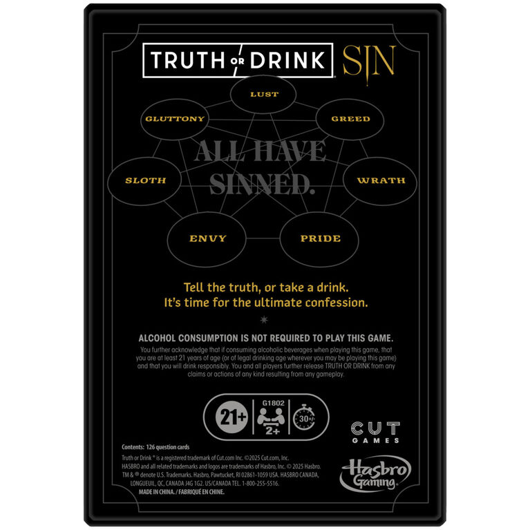 Truth or Drink: Sin Edition Party Game for Adults Ages 21+ - English Edition