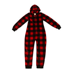 J&L Designs  Adult Buffalo Plaid Hooded Fleece Jumpsuit