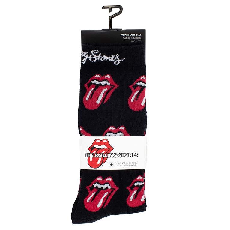The Rolling Stones Tongue Knit In Crew Sock, Black, Men's