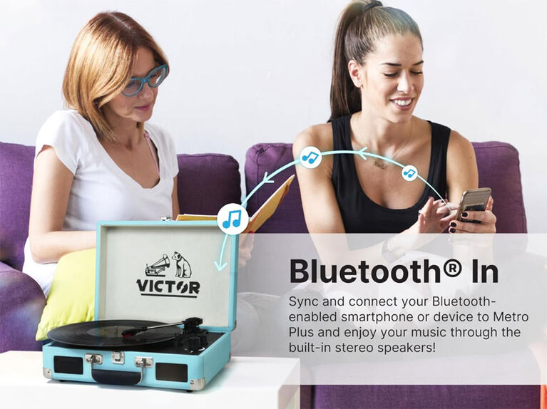 Metro Dual Bluetooth Suitcase Turntable - Turquoise