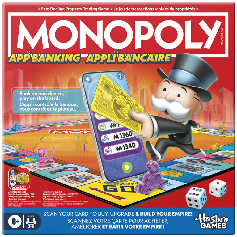 Monopoly App Banking Board Game, App-Enabled Game, Links to Smart Devices, Ages 8+