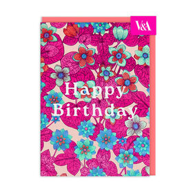 Ohh Deer - Neon Floral Pink and Blue Greeting Card (12595) - Greeting Card (A6) - English Edition