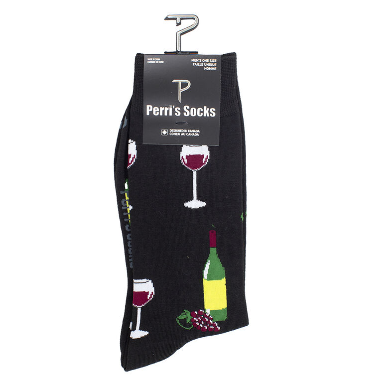 Perri's Novelty Wine Glass Bottle Crew, Black, Men's
