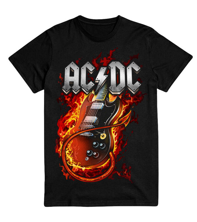 ACDC-Fire Flames Guitar Black T-Shirt