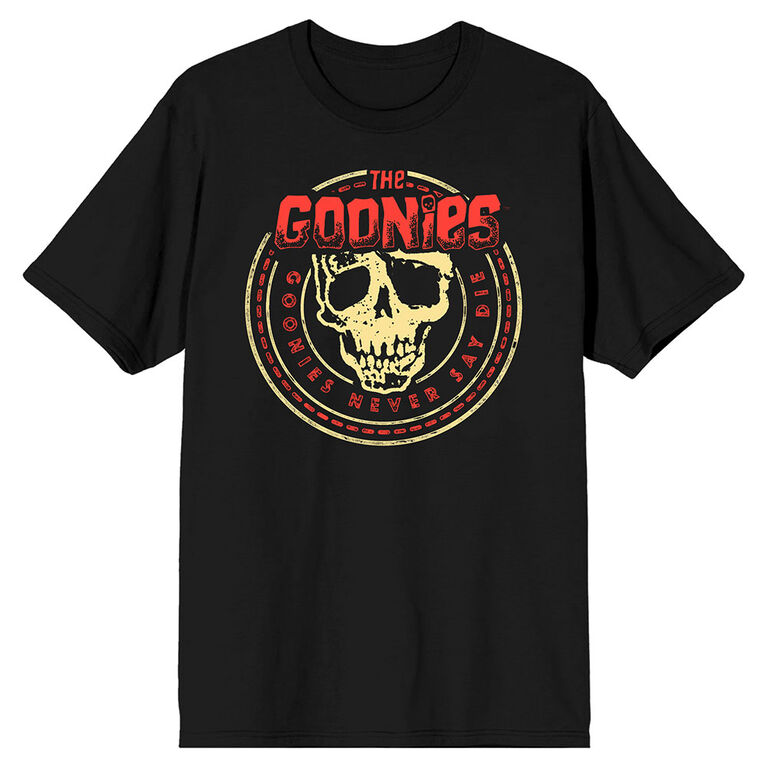 Goonies Never Say Die Motto Black T-Shirt- Medium