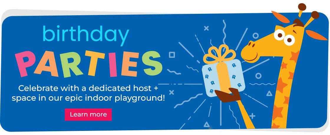 Celebrate with a dedicated host + space in our epic indoor playground!
